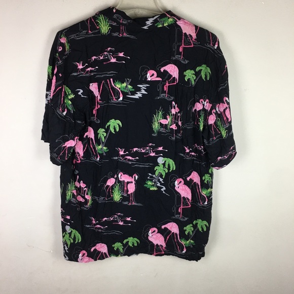 Dem Crazy 1990s pink flamingos button down shirt with coconut shell buttons - Picture 4 of 8